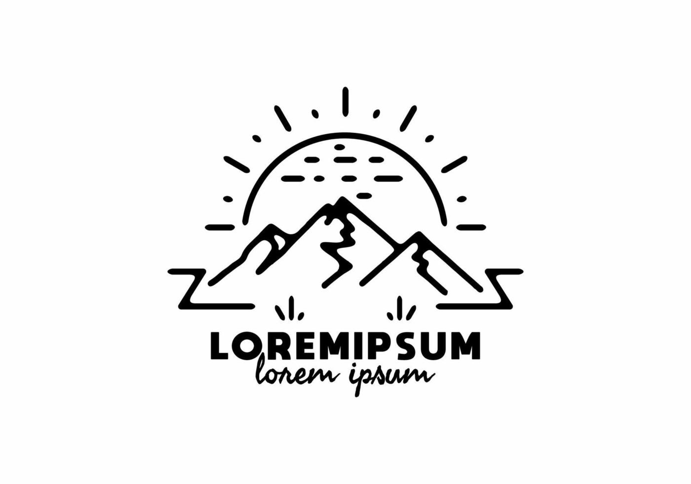 berg och sol linjekonst med lorem ipsum text vektor