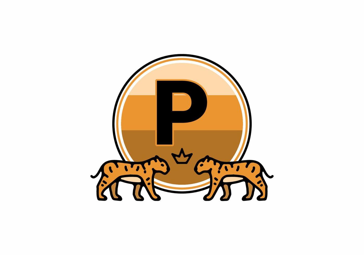 två tiger streckteckningar med p initial bokstav vektor