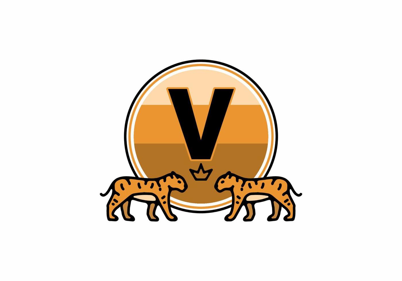 Strichzeichnungen mit zwei Tigern und Anfangsbuchstaben v vektor