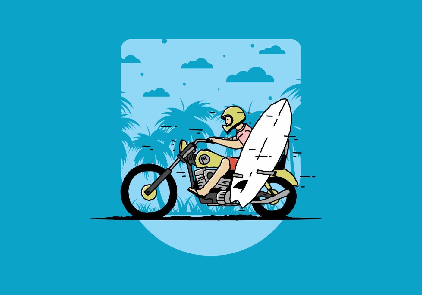 reiten sie motorrad mit surfbrettillustration vektor