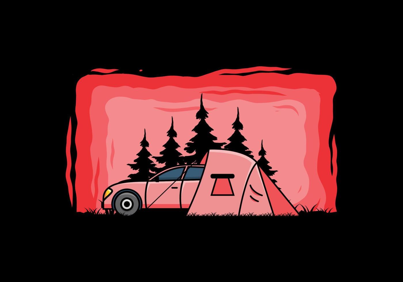 nachtcamping mit autoillustration vektor