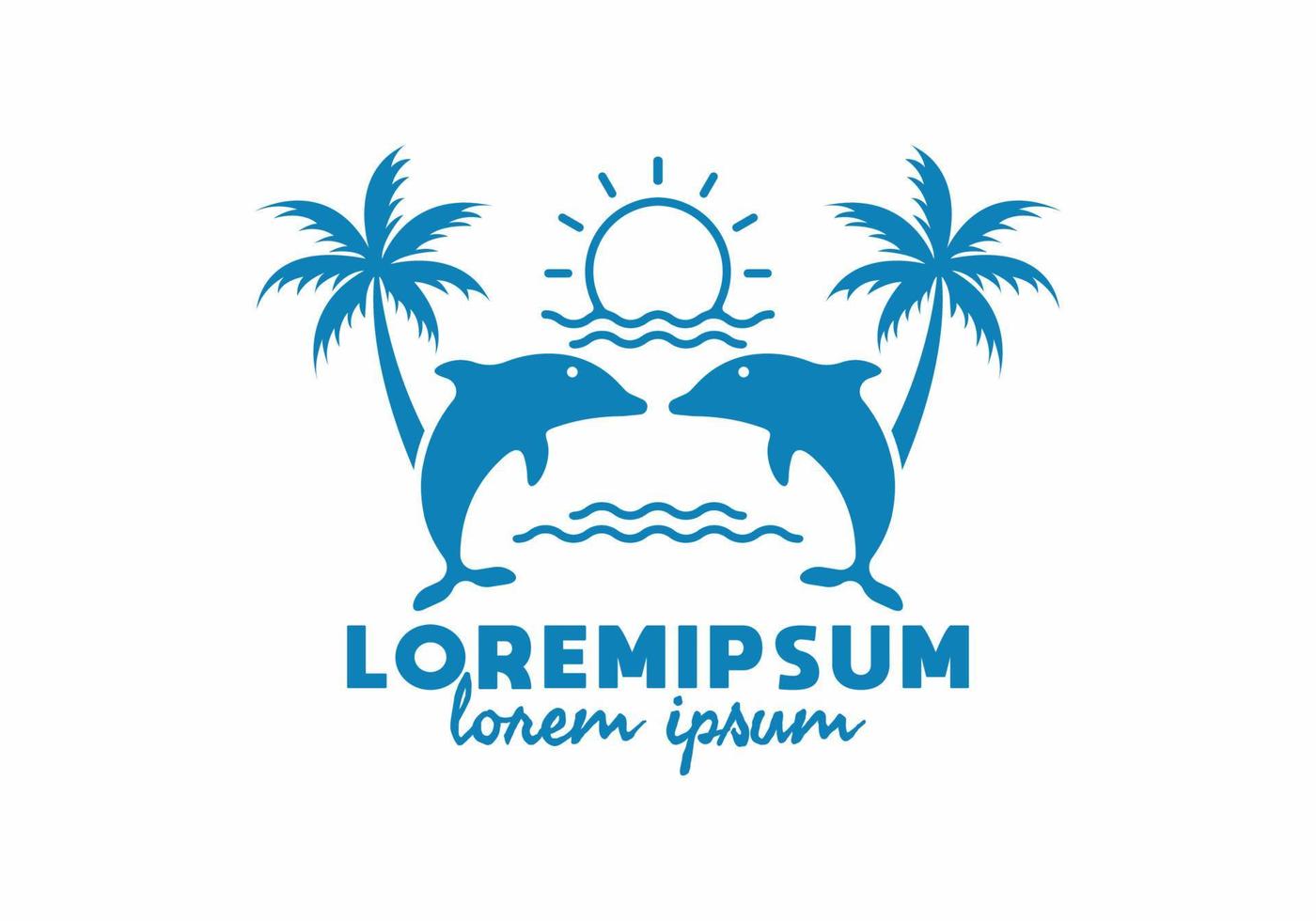 Zwillingsdelfine setzen Strichzeichnungen mit Lorem-Ipsum-Text auf den Strand vektor