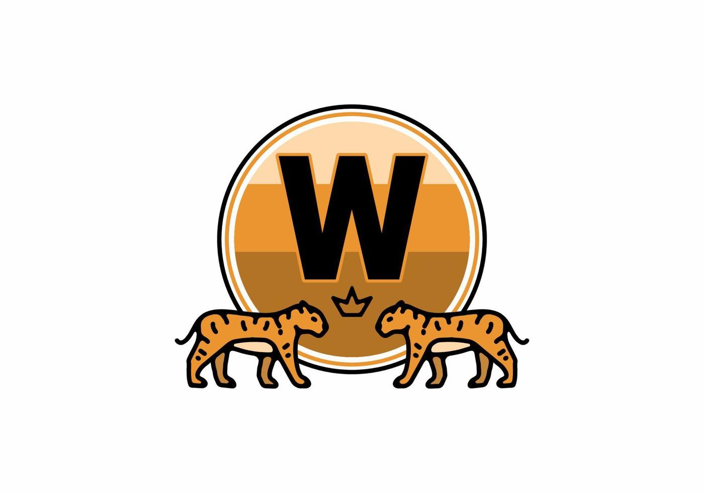 Strichzeichnungen mit zwei Tigern mit w-Anfangsbuchstaben vektor