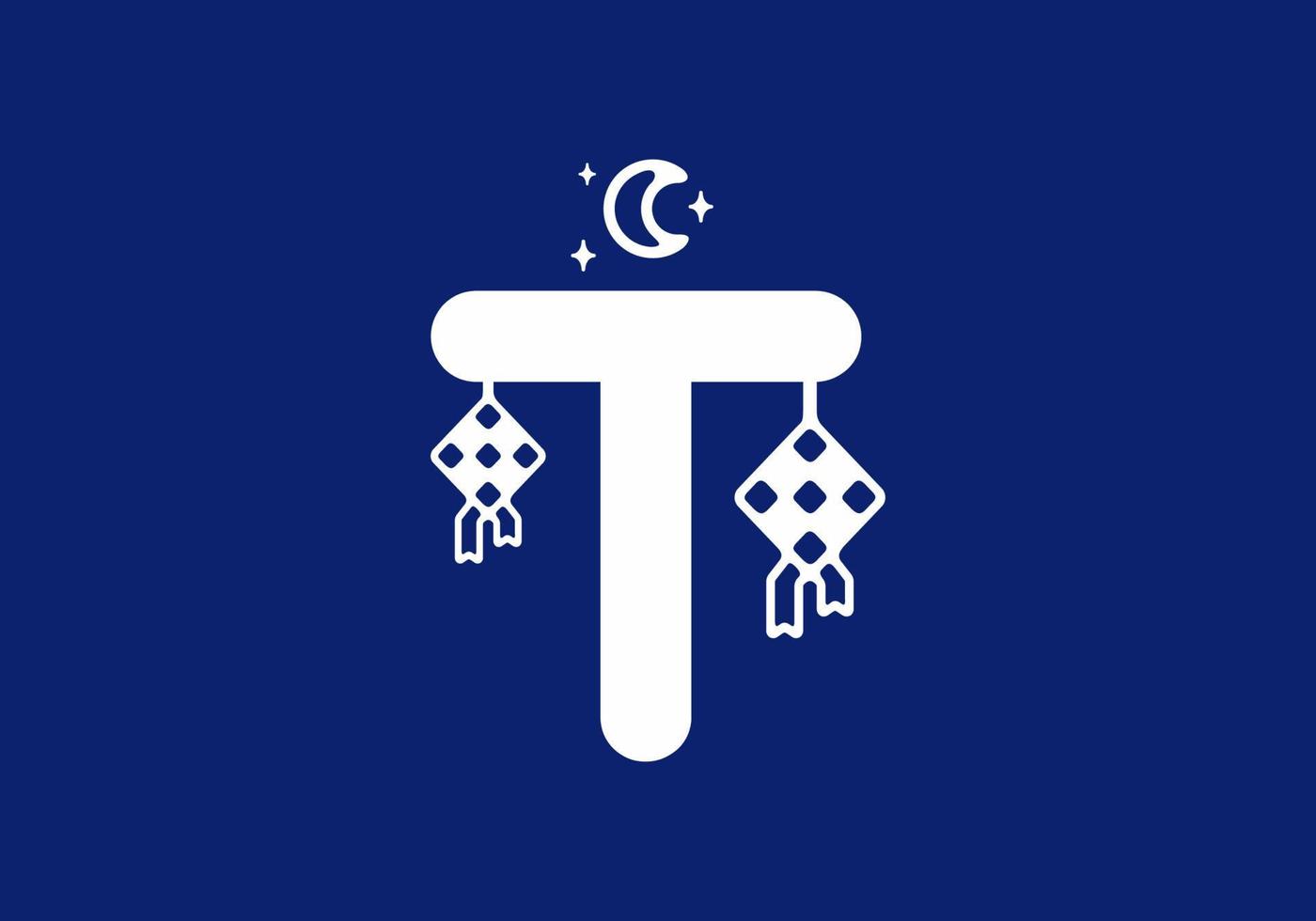 weiß-blaue farbe des t-anfangsbuchstabens im ramadan-thema vektor