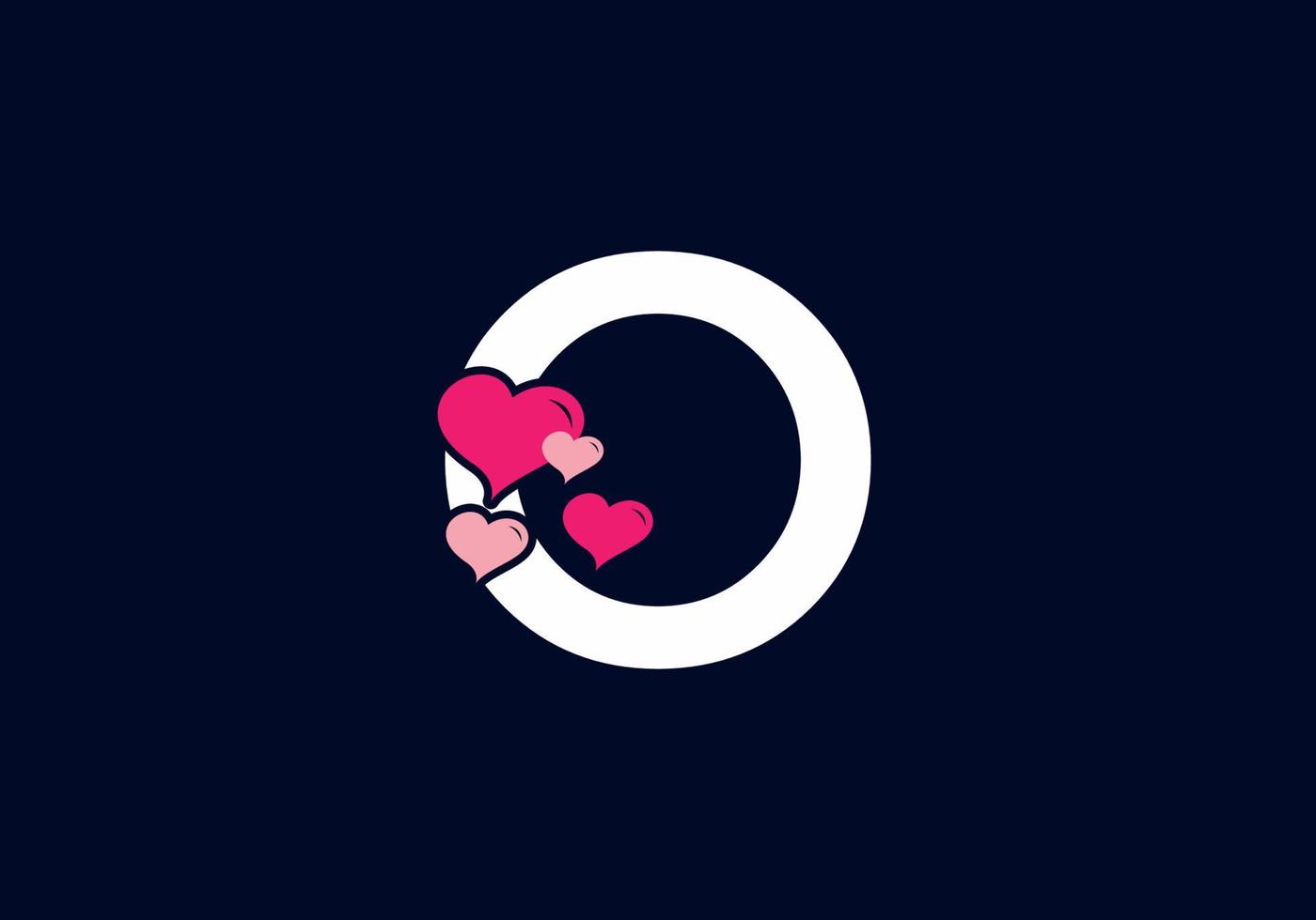 vit rosa färg på o initialbokstav med kärlekssymbol vektor