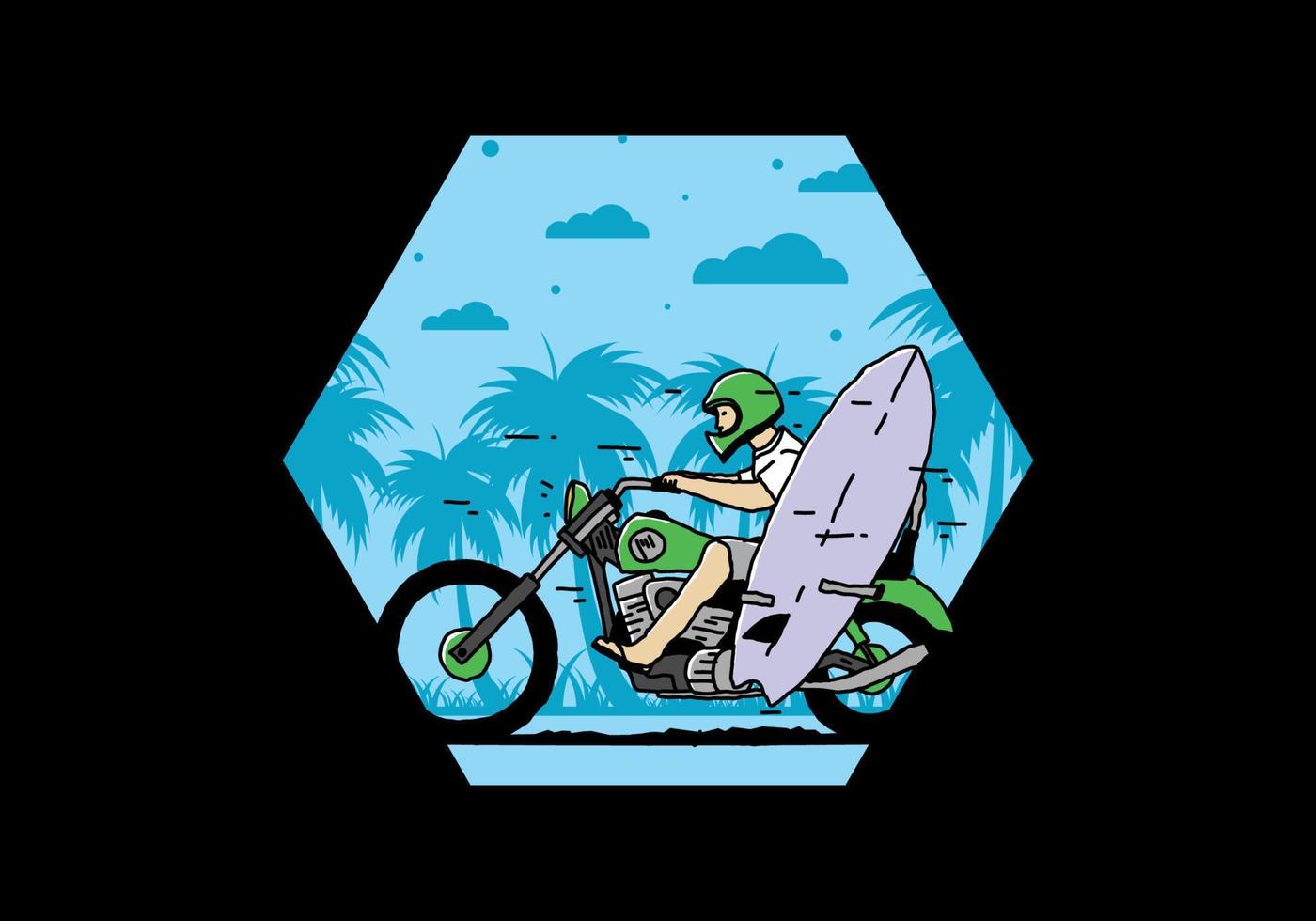 reiten sie motorrad mit surfbrettillustration vektor