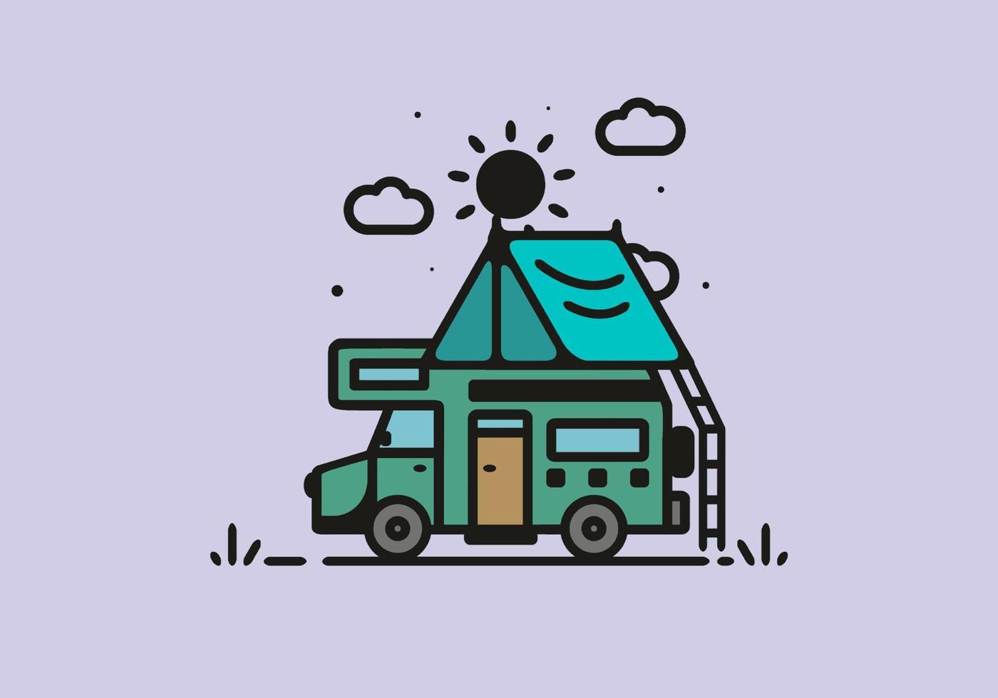 camping mit wohnmobillinie kunstillustration vektor