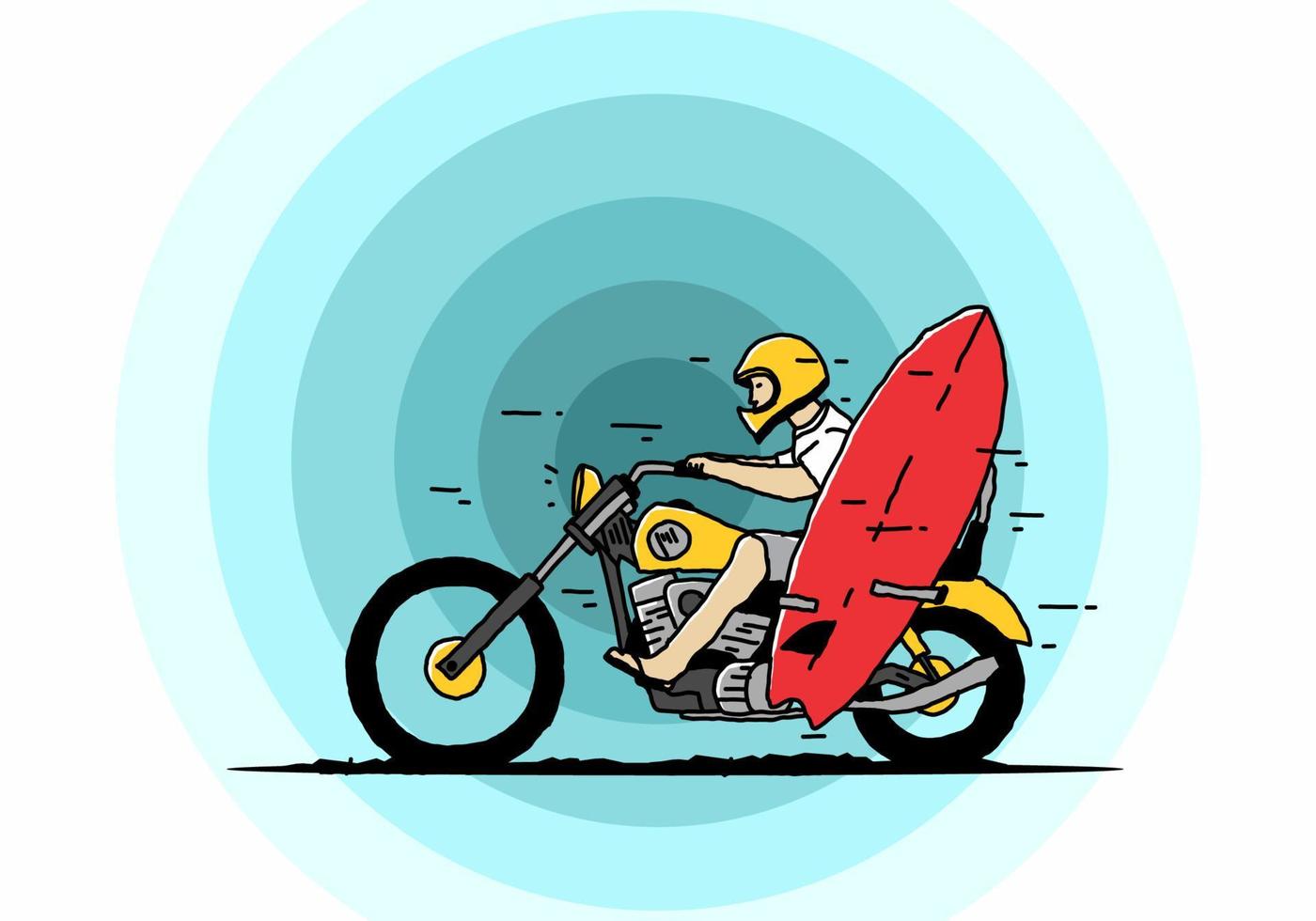 rida motorcykel med surfbräda illustration vektor