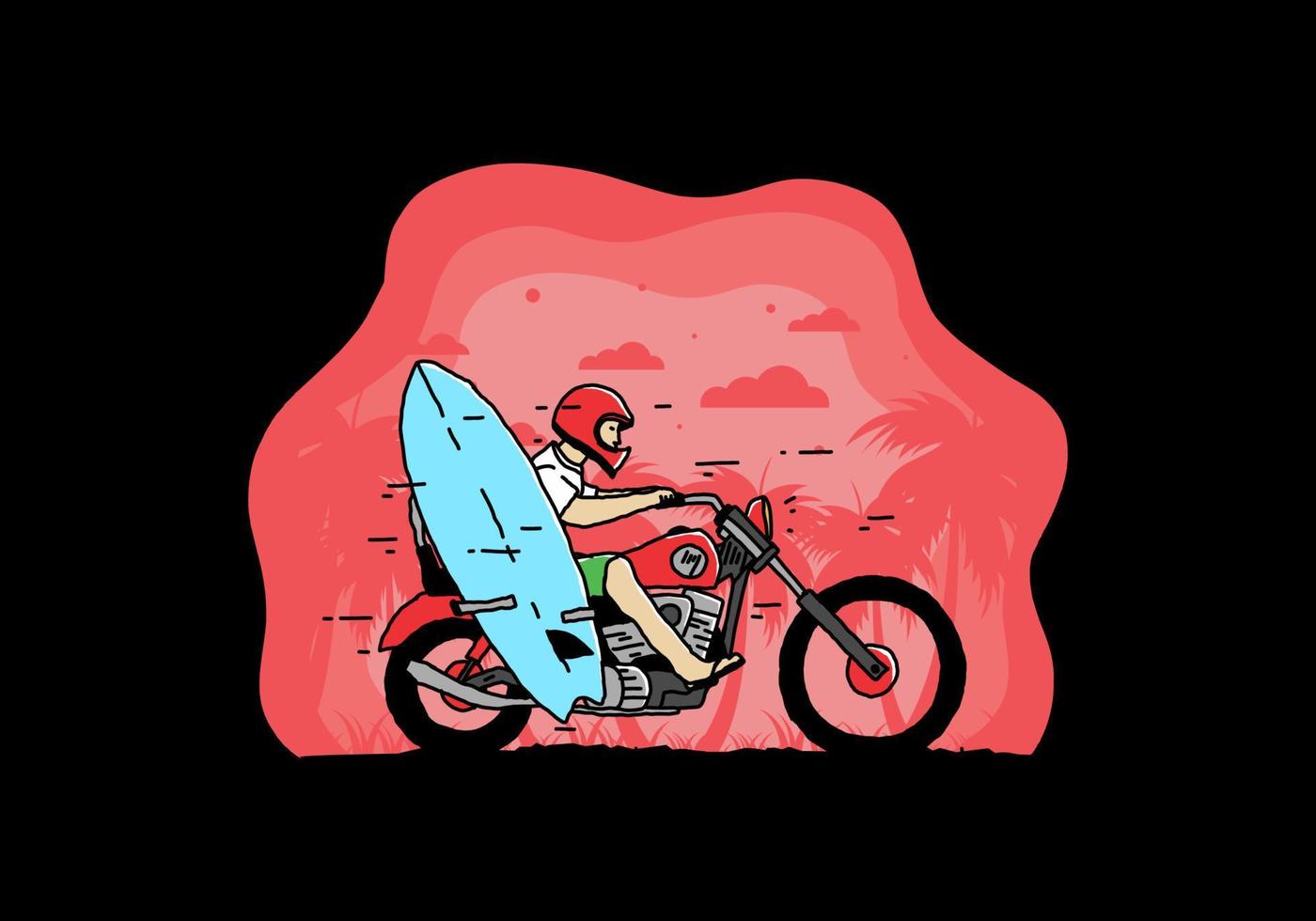 rida motorcykel med surfbräda illustration vektor