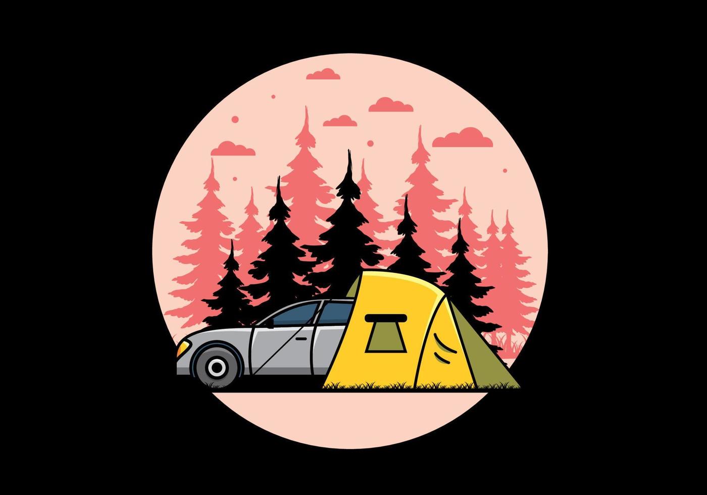 nachtcamping mit autoillustration vektor