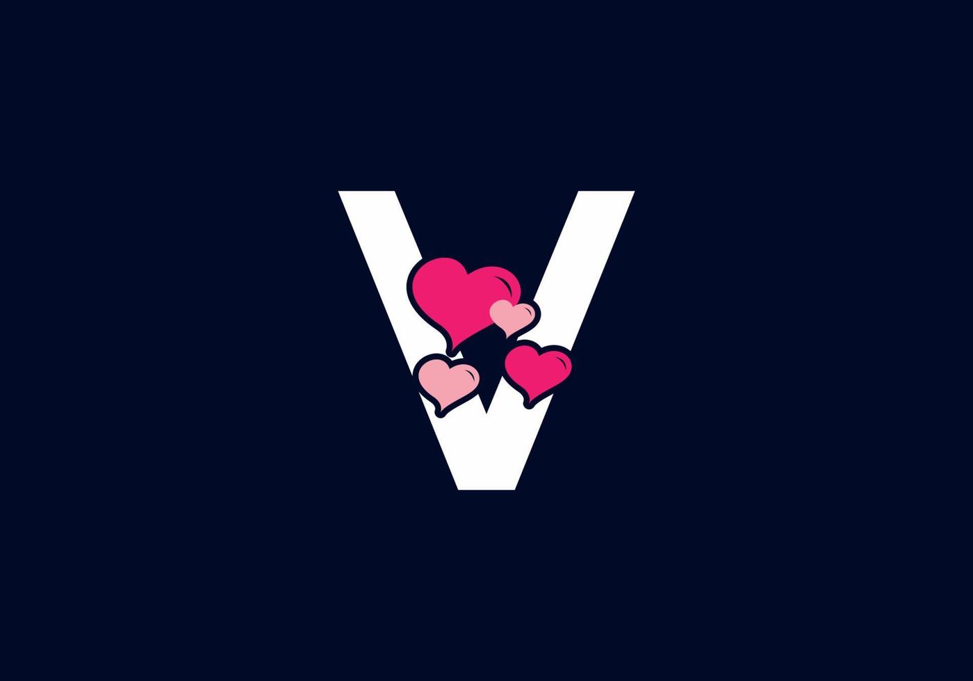 vit rosa färg på v initialbokstav med kärlekssymbol vektor