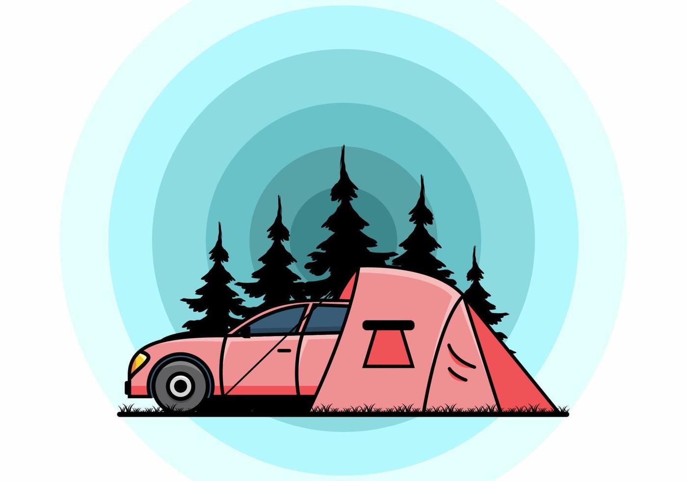 nachtcamping mit autoillustration vektor