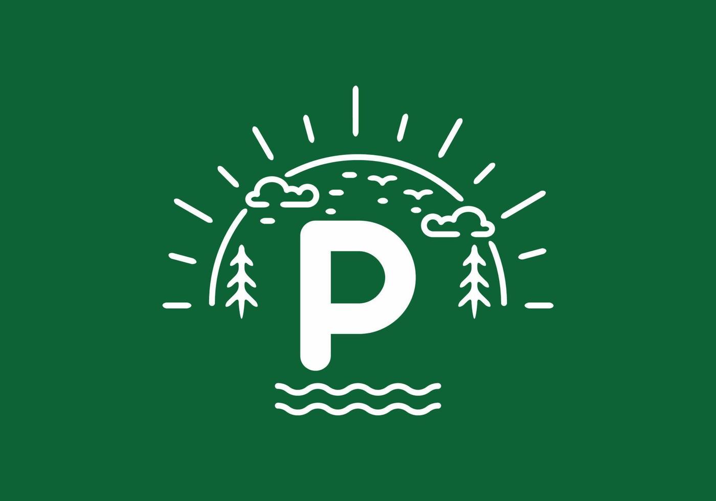 weißes grünes wildes naturabzeichen mit p-anfangsbuchstaben vektor