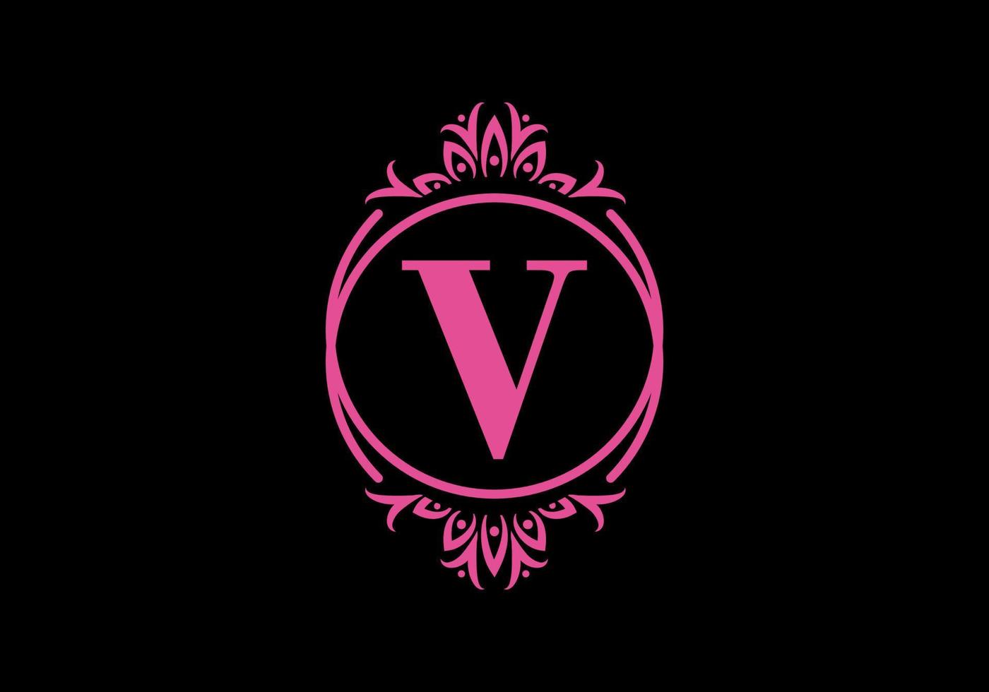 rosa schwarz von v anfangsbuchstaben im klassischen rahmen vektor