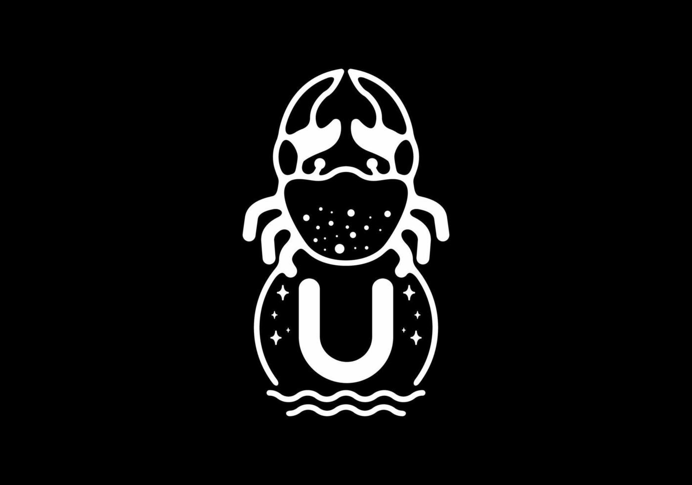 weiße schwarze Krabbenstrichkunst mit u-Anfangsbuchstaben vektor
