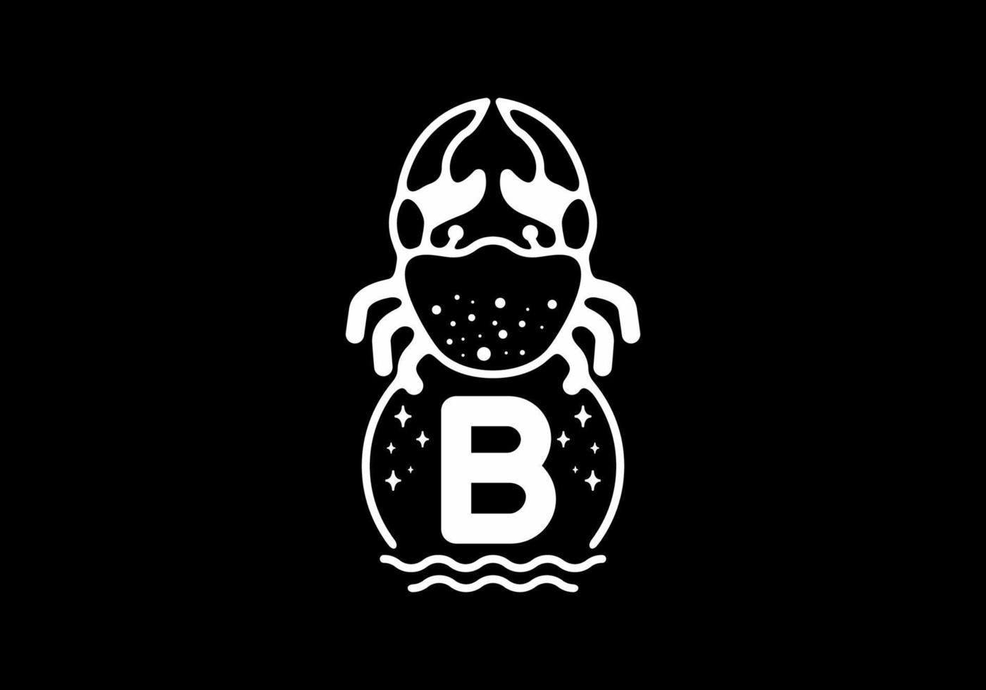 vit svart krabba streckteckning med b initial bokstav vektor