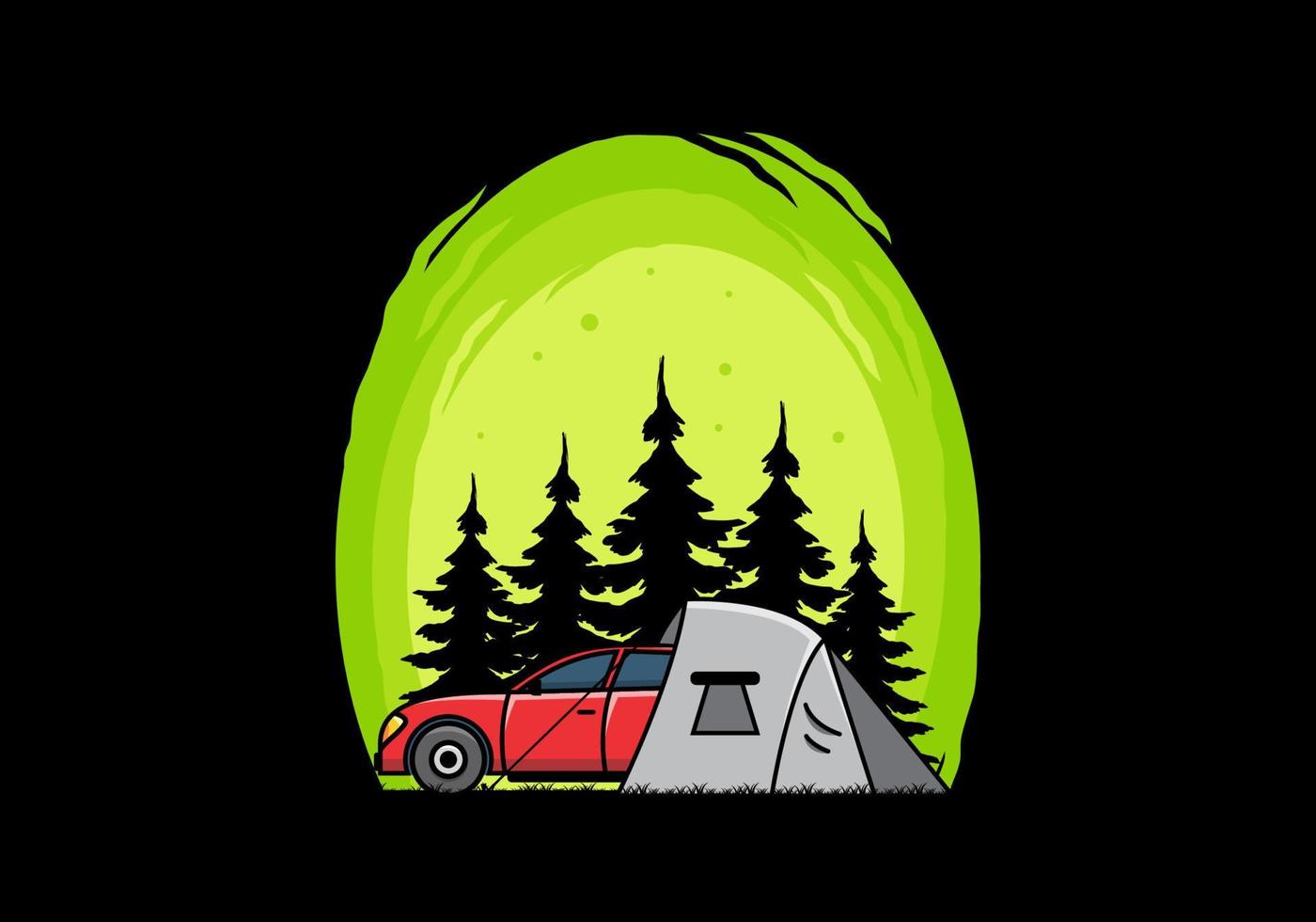 nachtcamping mit autoillustration vektor