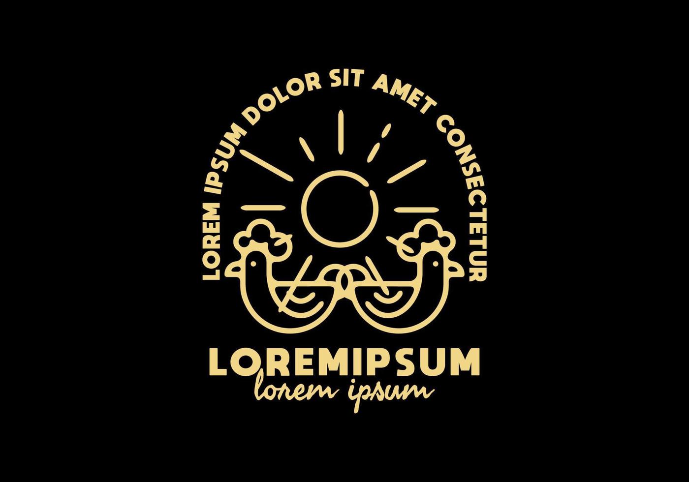 Zwillingshahn und Sonnenstrichkunst mit Lorem-Ipsum-Text vektor