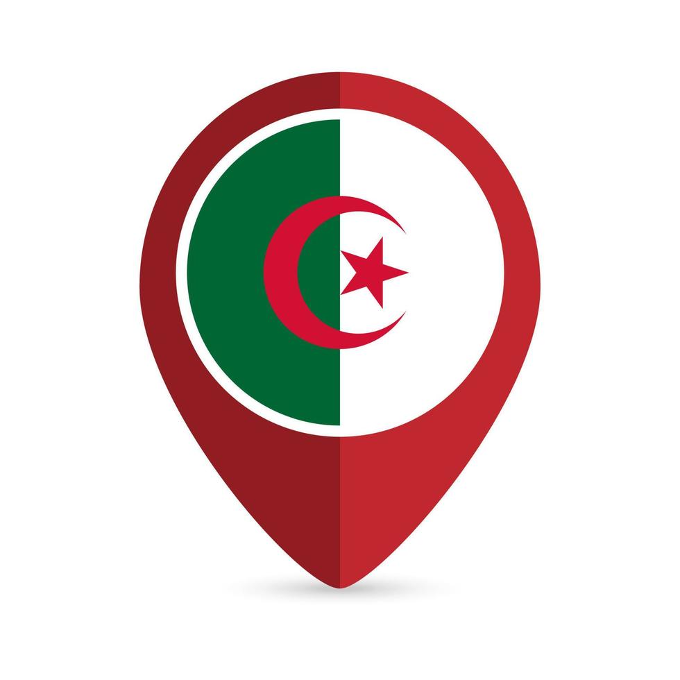 kartpekare med landet Algeriet. Algeriets flagga. vektor illustration.