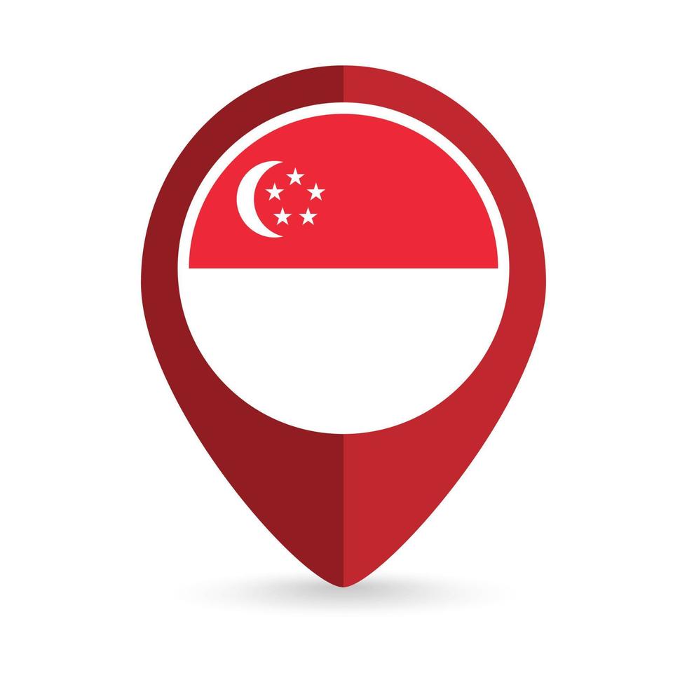 Kartenzeiger mit Land Singapur. Singapur-Flagge. Vektor-Illustration. vektor