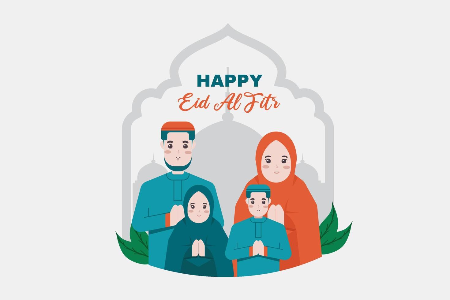 platt familj eid al-fitr - eid mubarak vektor