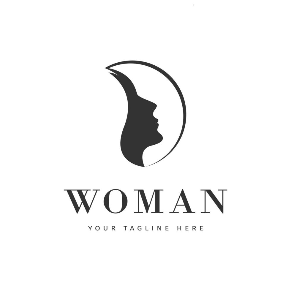 Logo-Silhouette-Designinspiration für Frauen mit einem durchgehenden Kreisrahmen. eine Inspiration für ein weibliches Schönheitslogo. vektor