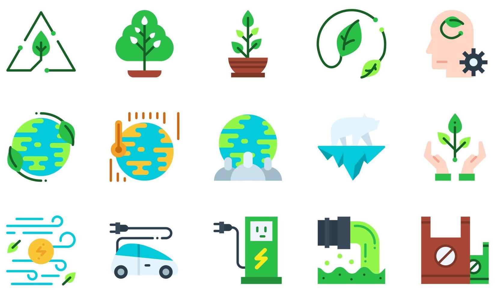 uppsättning vektor ikoner relaterade till ekologi. innehåller sådana ikoner som återvinning, träd, växt, löv, ekologiskt sinne, världsekologi och mer.