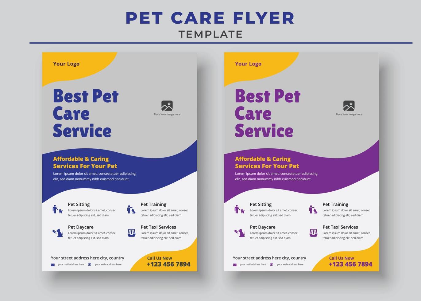 affisch för bästa husdjursvårdstjänst, mall för flygblad för husdjursvård, reklambladsmall för djurpassning, reklambladsmall för sällskapsdjur vandrare vektor