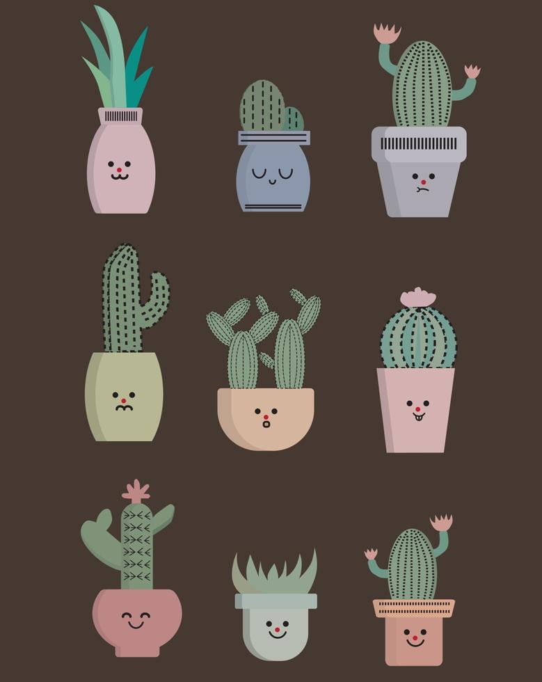 kaktusar och suckulenter i tecknad illustration design i vektor