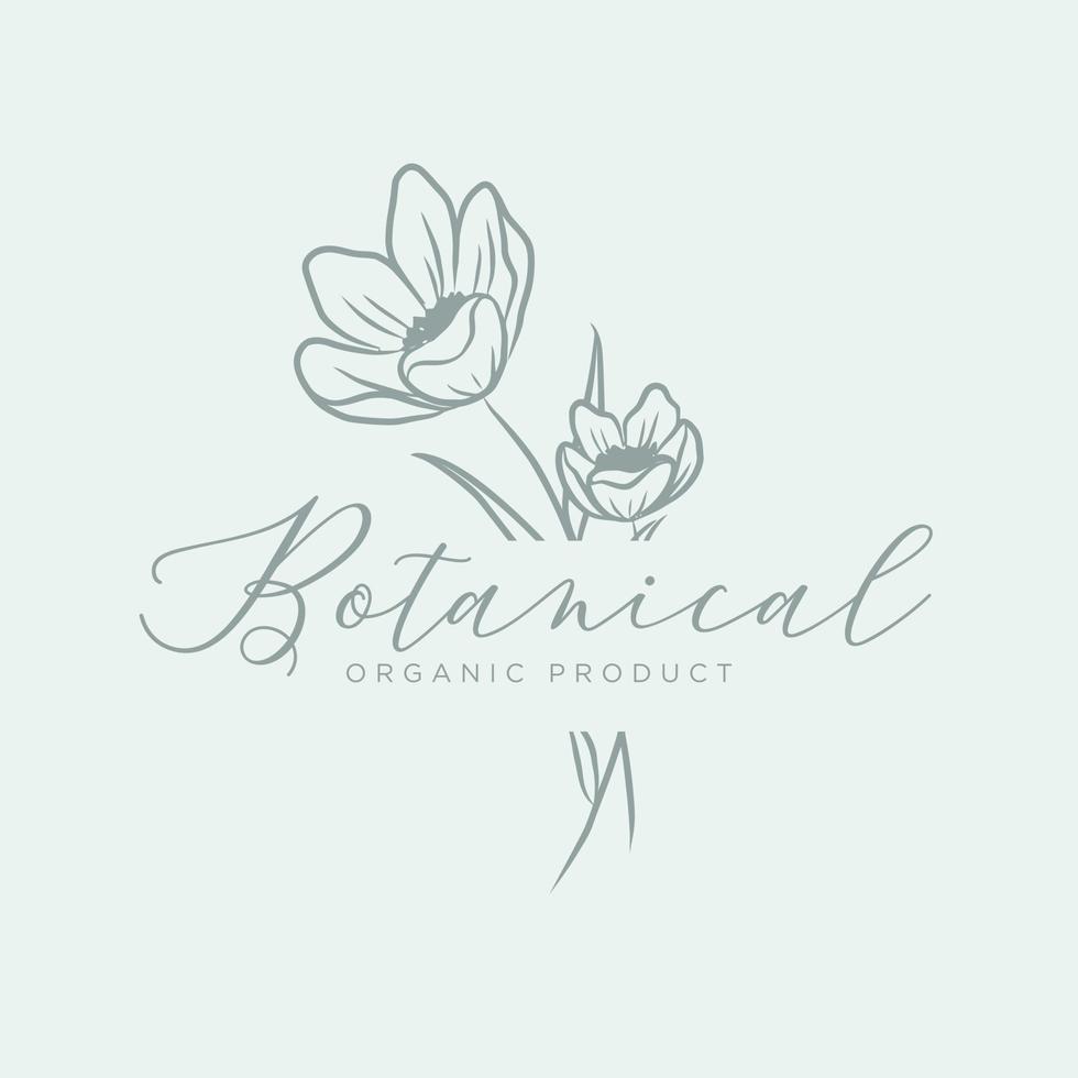 botanisches florales element handgezeichnetes logo mit wilden blumen und blättern. Logo für Spa- und Schönheitssalon, Bioladen, Hochzeit, Blumendesigner usw. vektor