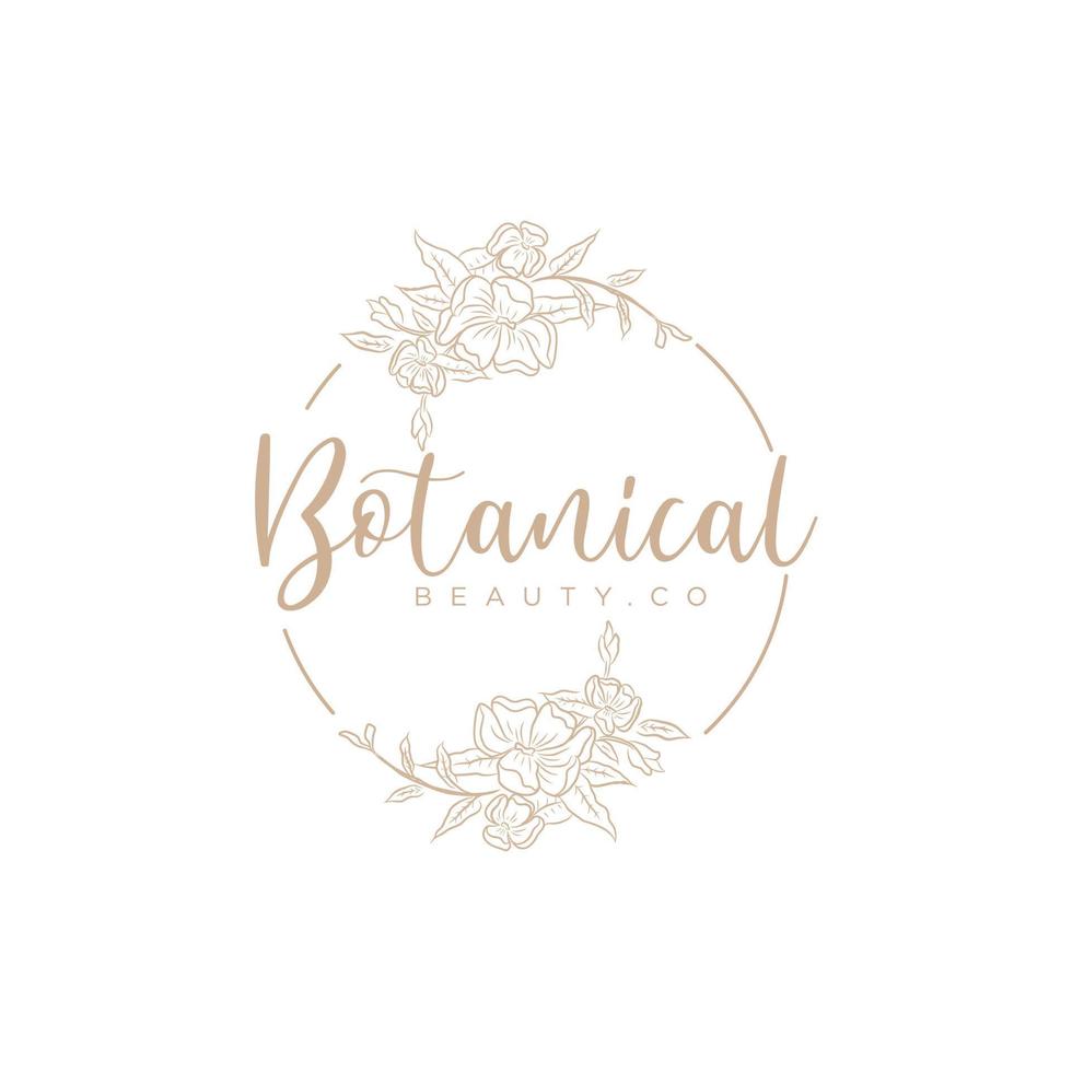 botaniska blommiga element handritad logotyp med vilda blommor och blad. logotyp för spa och skönhetssalong, ekologisk butik, bröllop, blomsterdesigner och etc. vektor