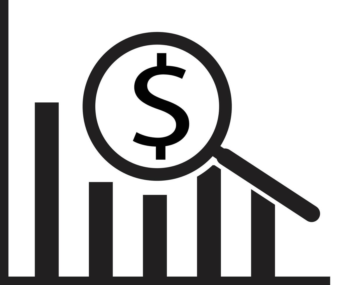 Dollar-Analyse-Balkendiagramm auf weißem Hintergrund. Dollar-Analyse-Balkendiagrammzeichen. vektor