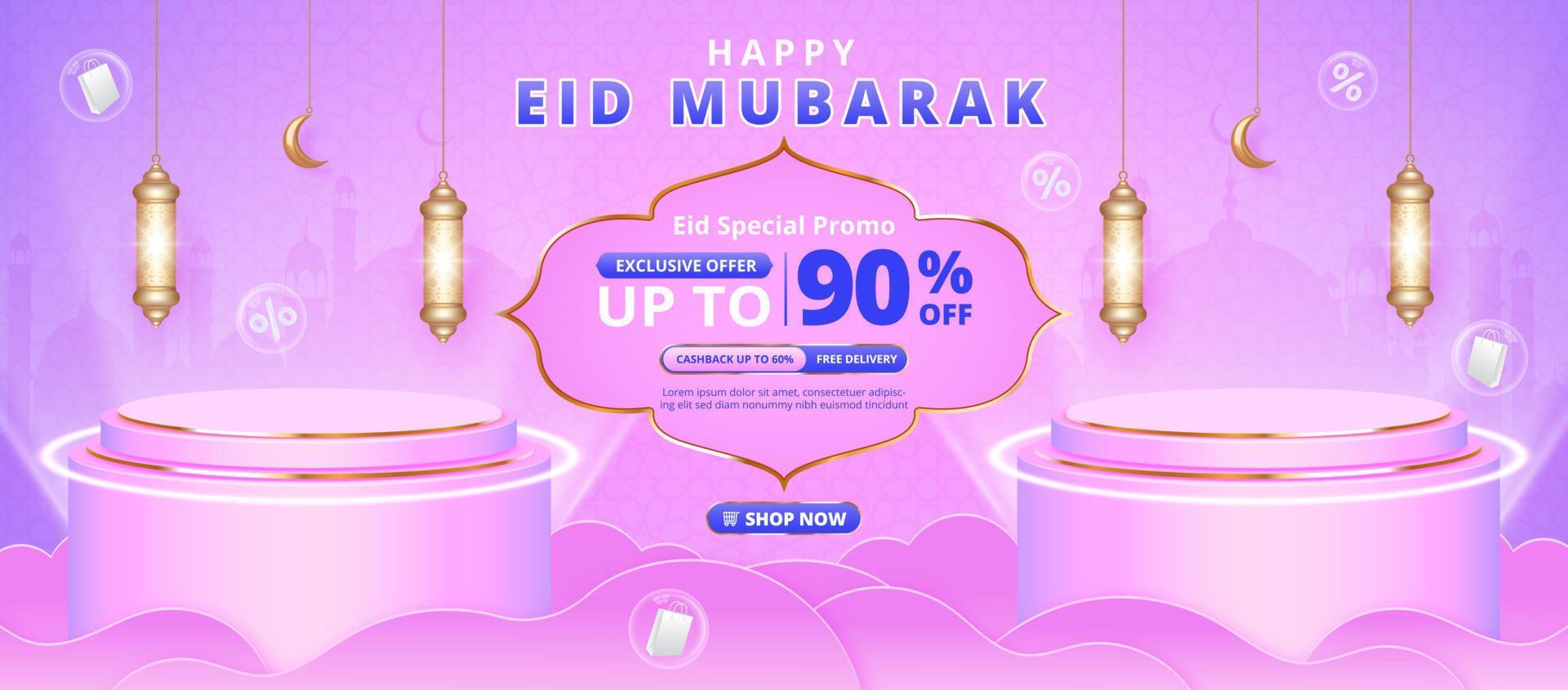 realistische eid mubarak verkaufs-promo-banner-vorlage vektor