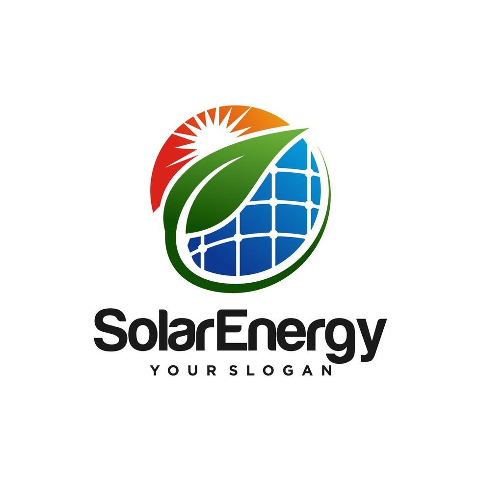 grüne Sonnenkollektorenergie elektrischer Strom und Blattenergie-Logo-Design-Vektorvorlage vektor