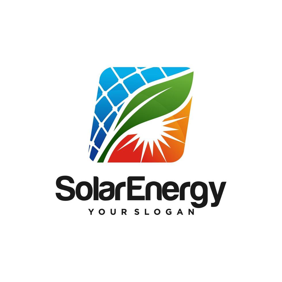 grön solpanel energi elektrisk el och blad energi logotyp design vektor mall