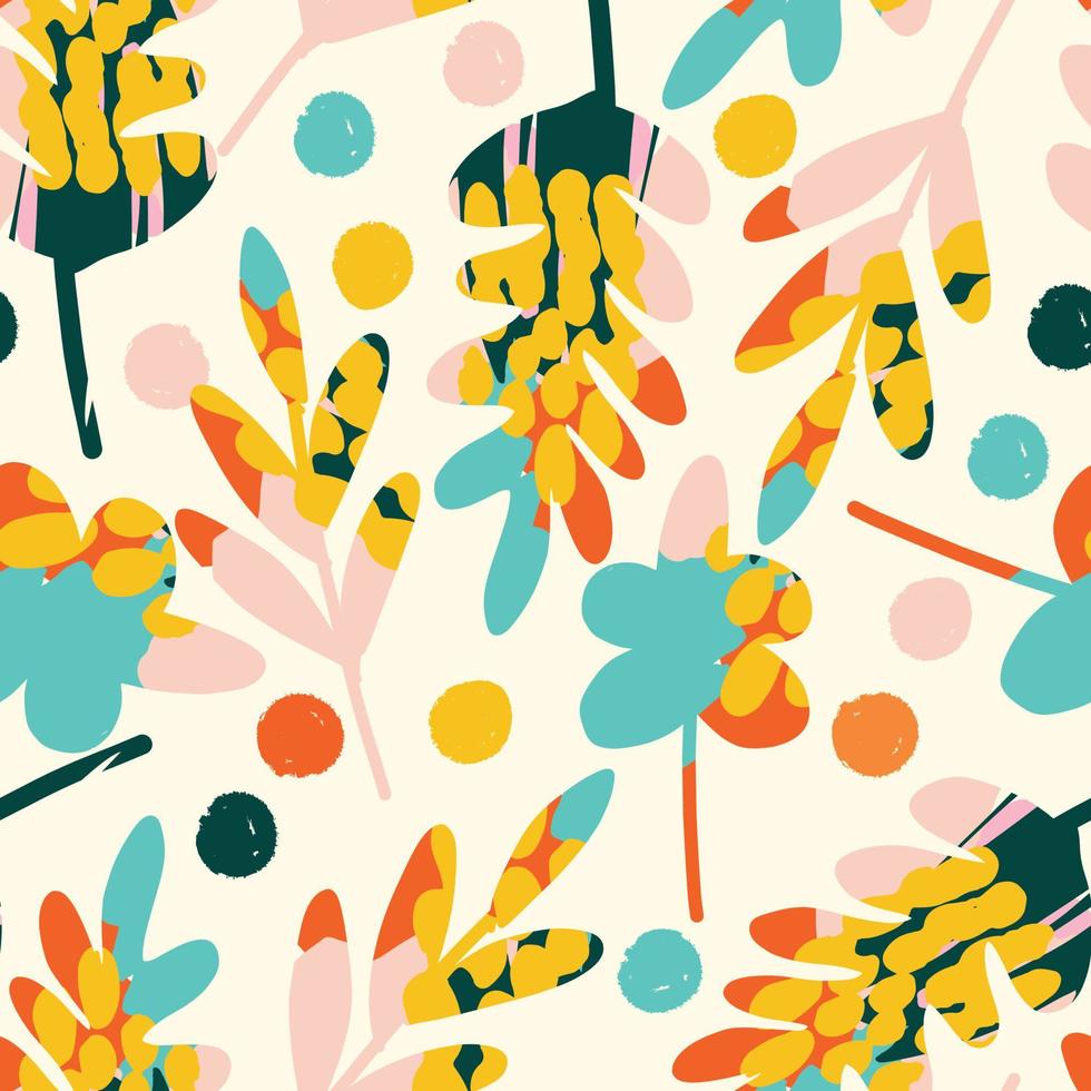 sömlös sommar handritad färgglada löv mönster bakgrund, gratulationskort eller tyg vektor