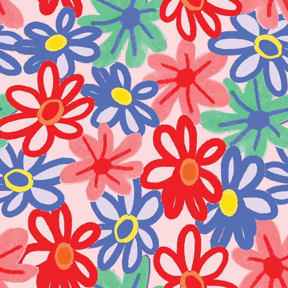 sömlös söta flerfärgade blommor mönster bakgrund, gratulationskort eller tyg vektor