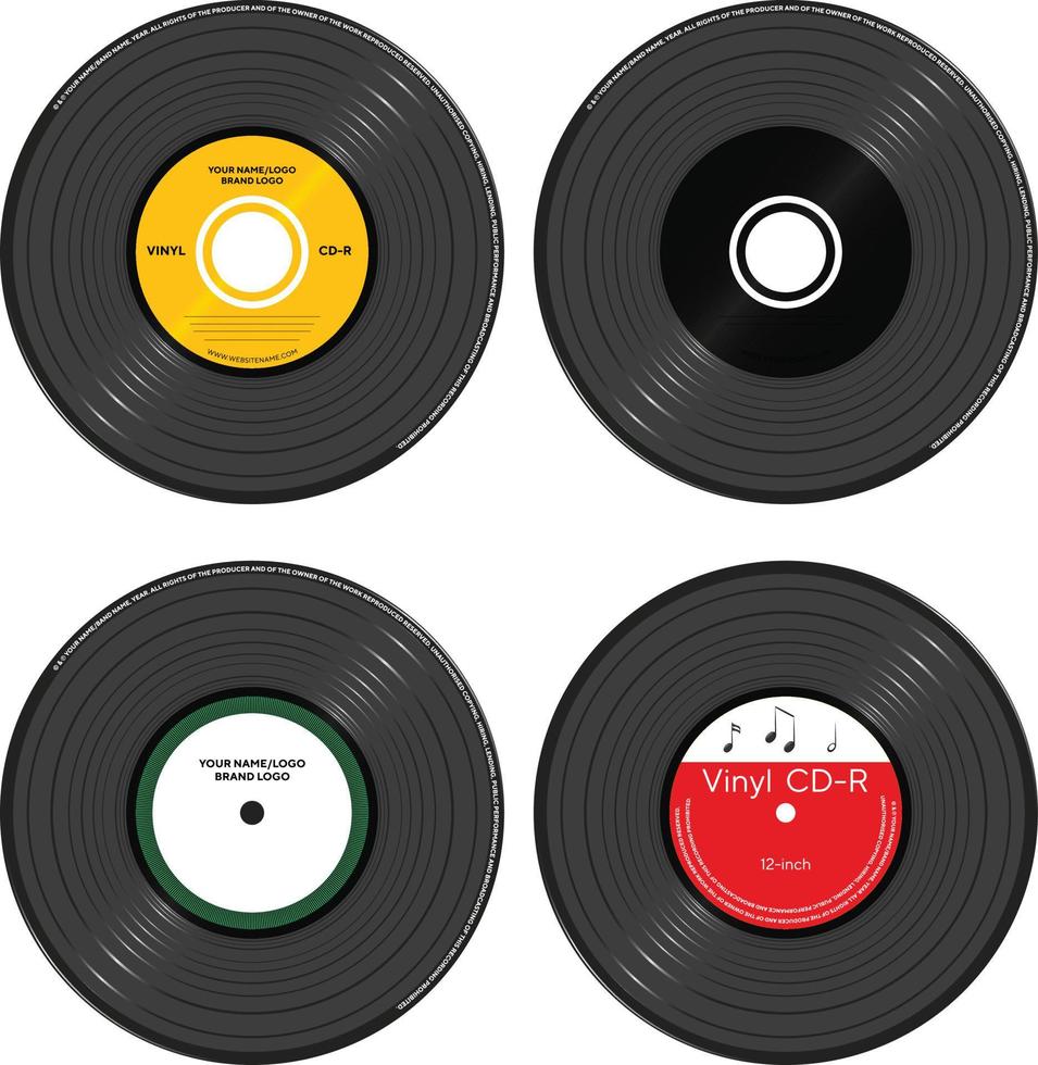 Sammlung von 4 Vinyl-CD-Etiketten und Designvektor für Musikkunst und Album vektor