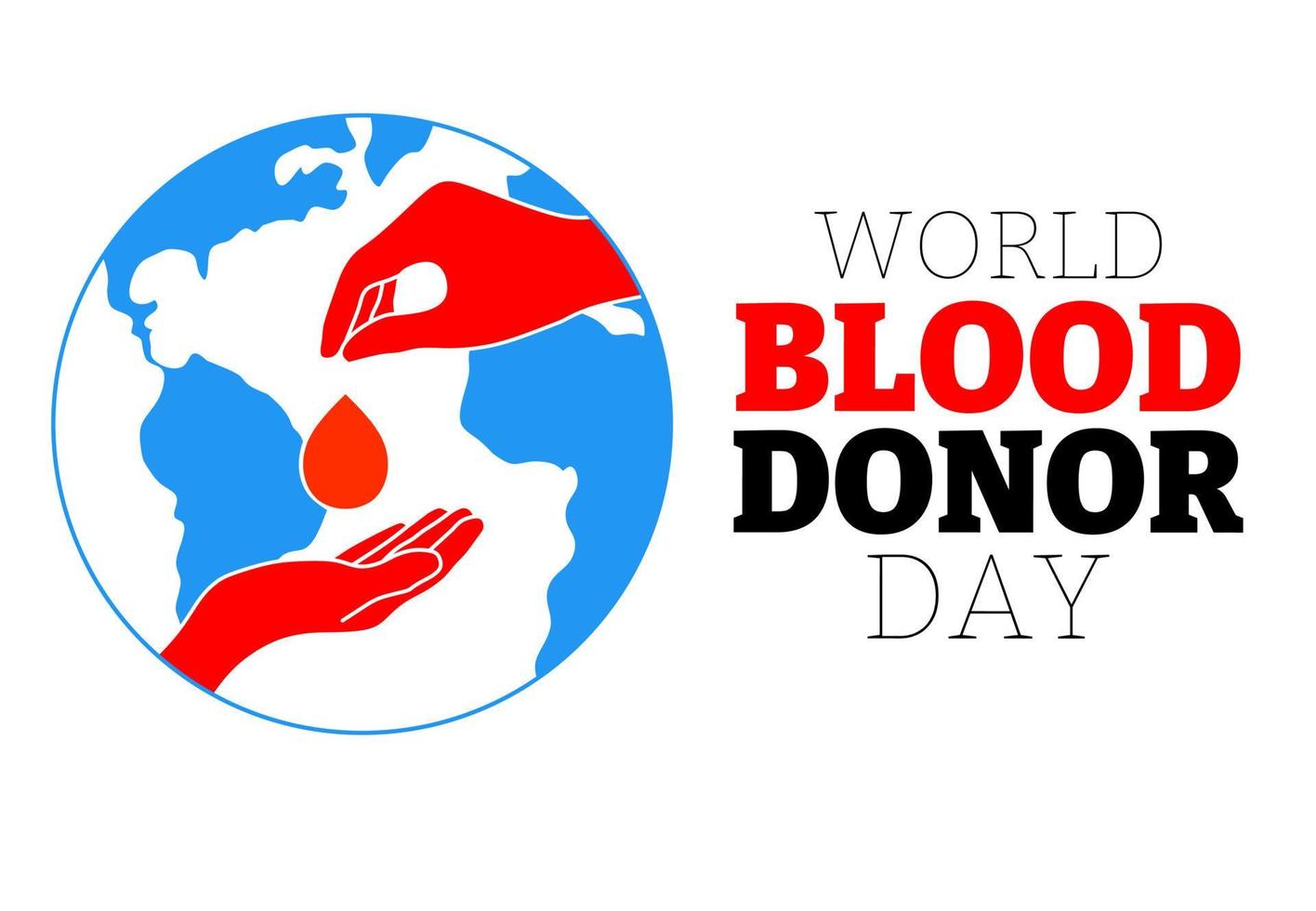 världens blodgivare dag med handillustration som ger blod på globebakgrund, isolerad på vit bakgrund vektor