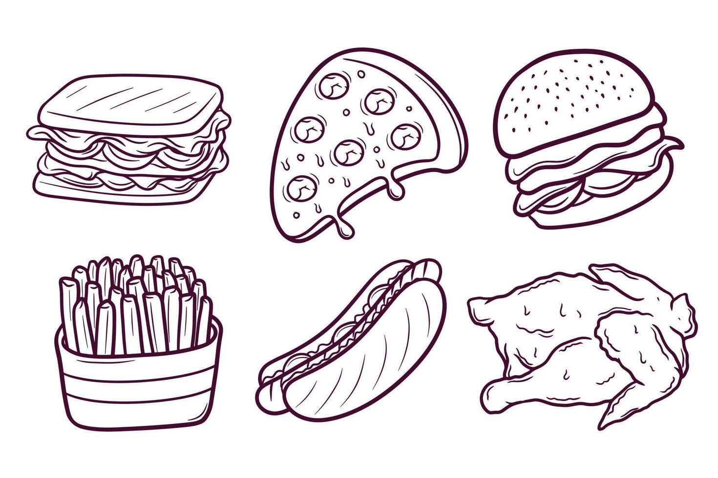 satz handgezeichneter junk-food-doodle-illustration vektor