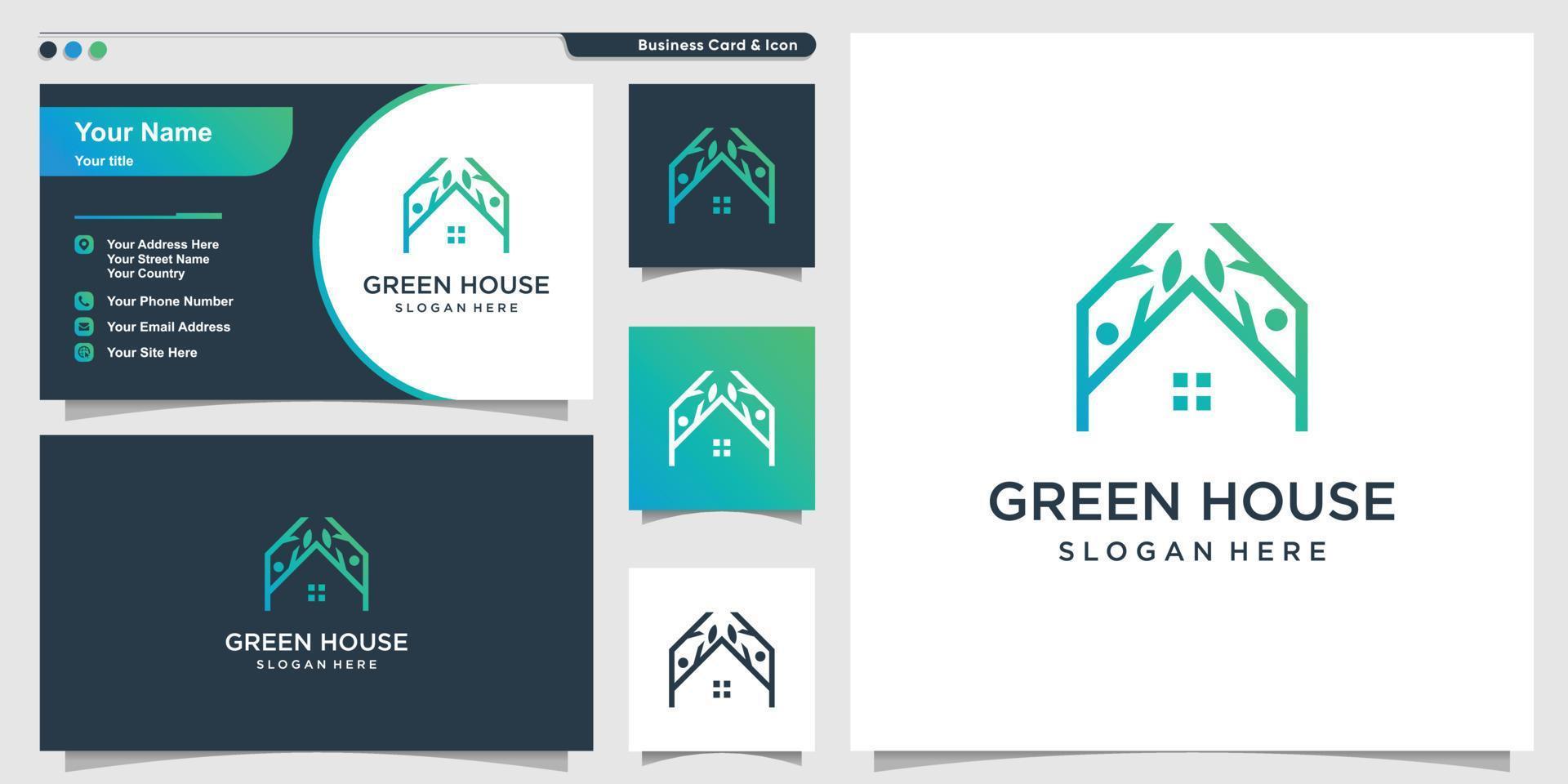 grönt hus logotyp mall med modern stil premium vektor