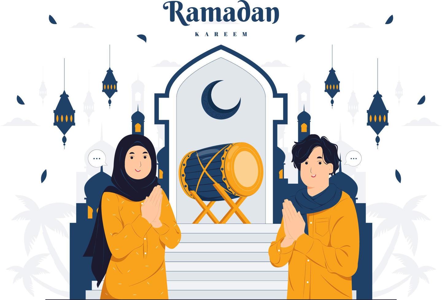 paar von mann und frau auf ramadan kareem konzeptillustration vektor