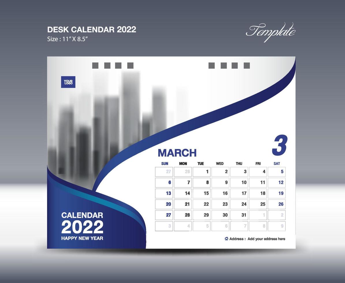 März Tischkalender 2022 Vorlage Flyer Design Vektor, Kalender 2022 Design, Wandkalender 2022, Planer, Poster, Design professioneller Kalendervektor, Organisator, kreatives Drucken der Inspiration vektor