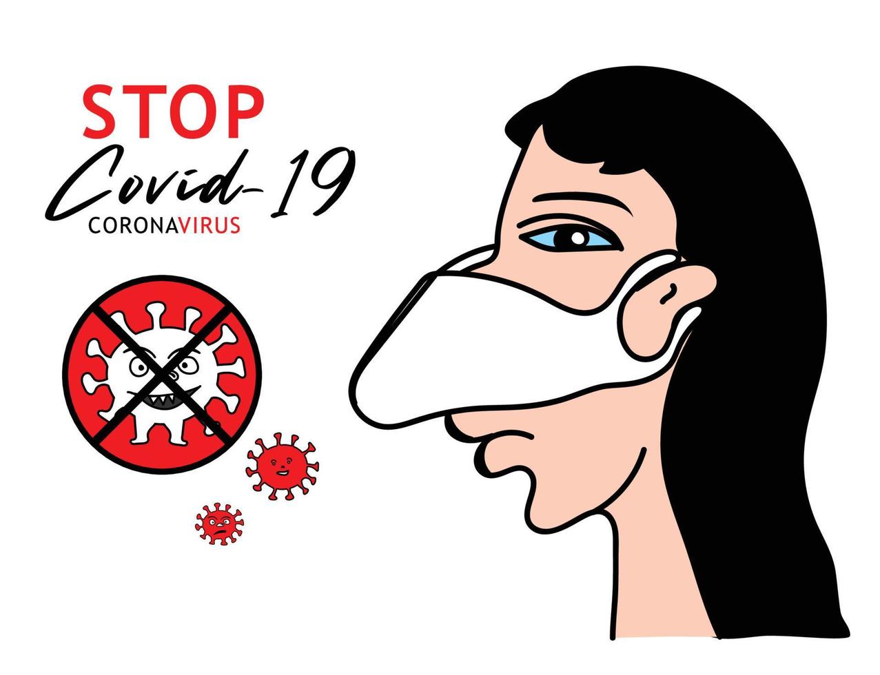 frauen, die masken tragen antivirus covid-19, coronavirus-krankheit covid-19 vektorillustration, zeichen, logo, cartoon, symbol, medizinische ikone vektor