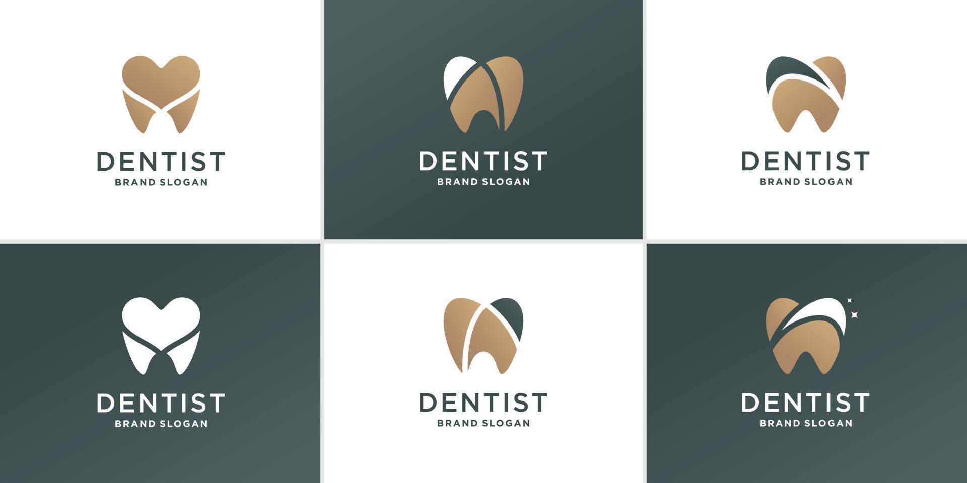 uppsättning abstrakt tandläkare logotyp med kreativa olika element koncept premium vektor