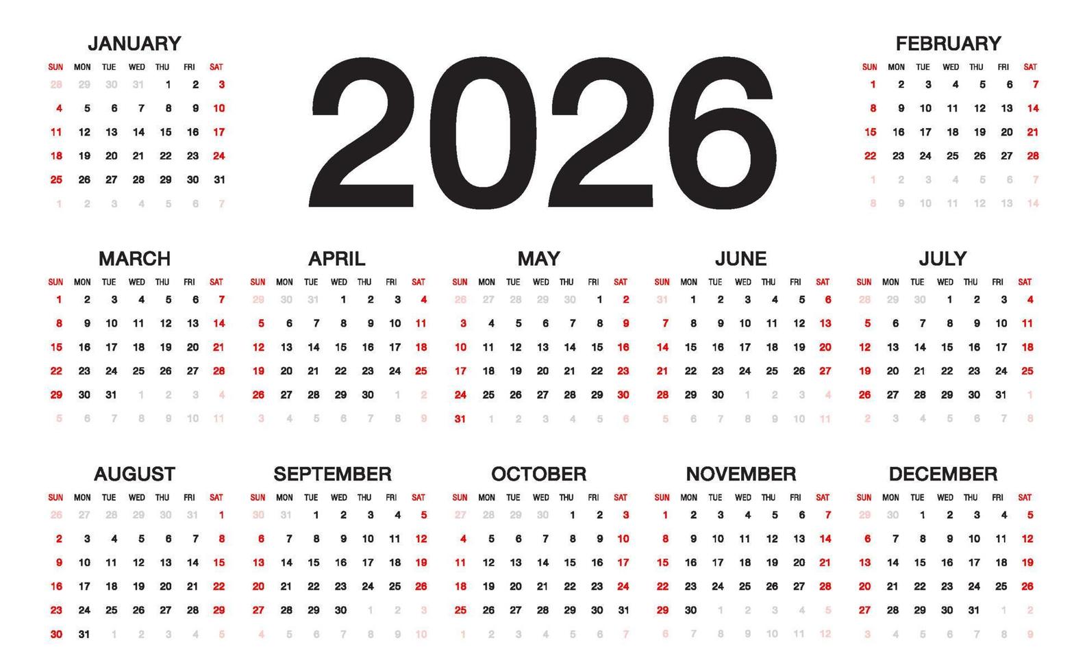kalender 2026 mall vektor
