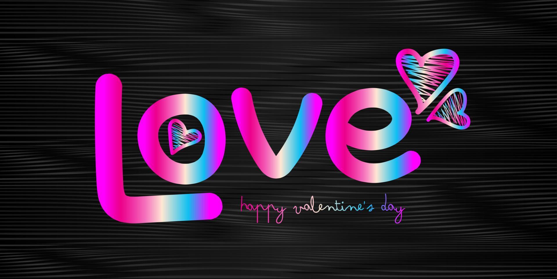 Liebesbeschriftung handgezeichnet für Happy Valentine's Day Banner. valentinstag soziales banner, schriftzug, karte, poster, hintergrund, werbung, buntes liebeslogodesign für t-shirt, textliebe und herzvektor vektor