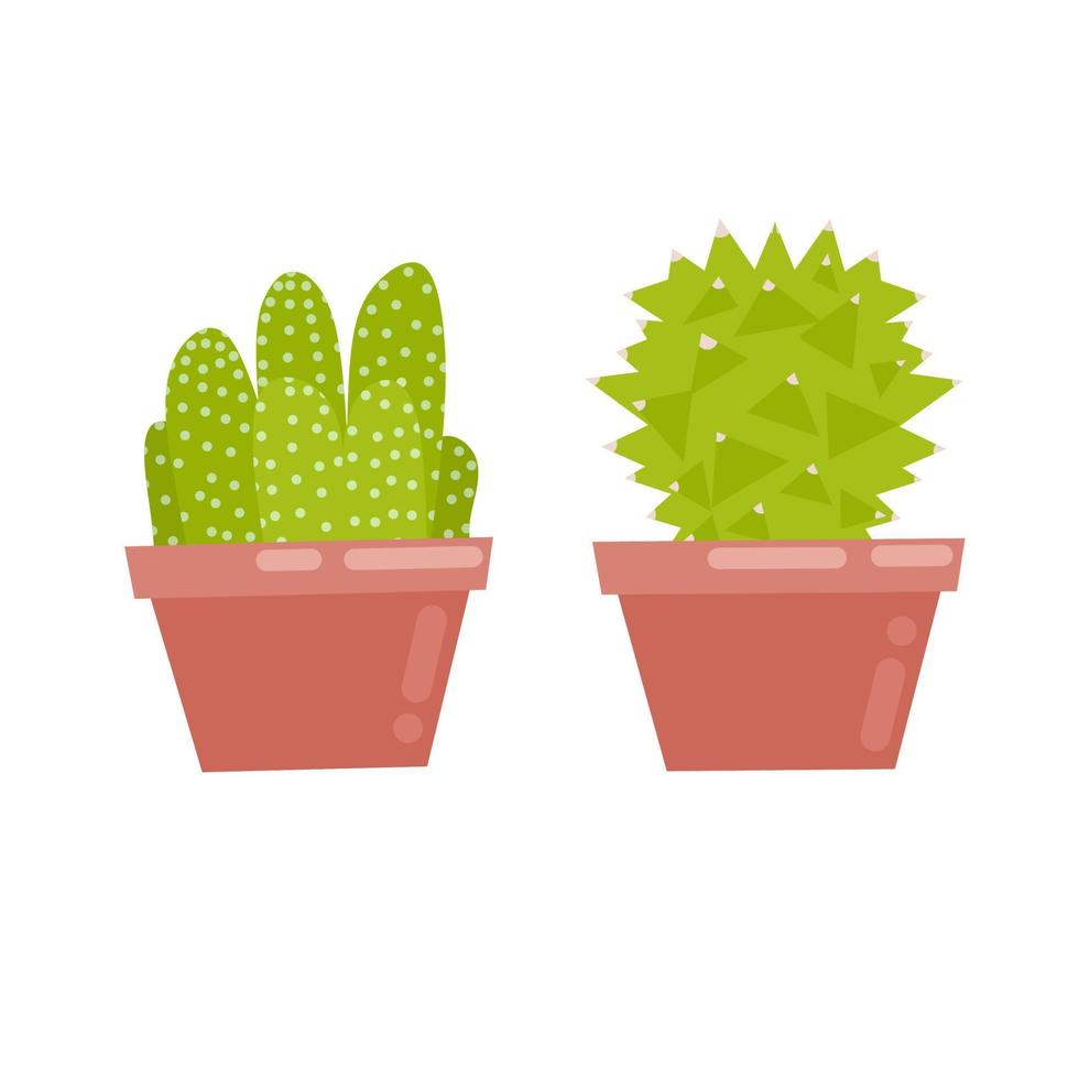Vektorillustration einer Kaktuspflanze in einem Topf. zwei arten von kaktuspflanzen mit flachem designstil. perfekt für Buchumschläge, Aufkleber und Logo- oder Posterdesign-Hintergründe. vektor