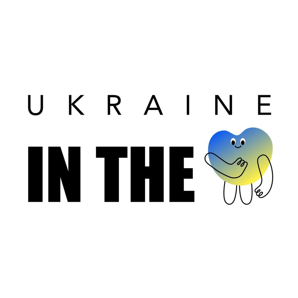 med Ukraina i hjärtat av sloganen med en karaktärssiluett i blå och gula färger av den ukrainska flaggan. begreppet stöd och enhet mot krigets bakgrund. be för Ukraina. vektor