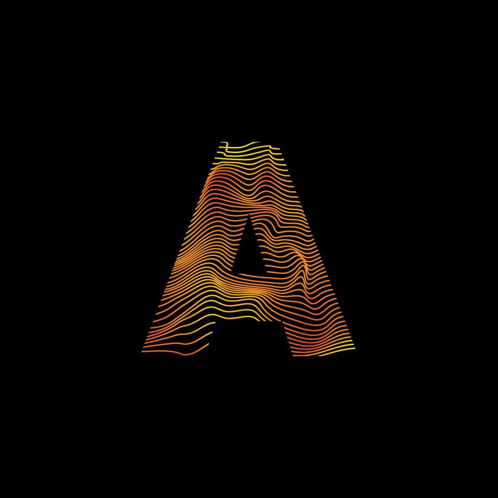 en vågig bokstav. en bokstav med rörelsevåg. alfabetets logotyp med färgglada vridna linjer. kreativ vektorillustration med zebra, hav, tryck och vågiga mönsterlinjer. vektor